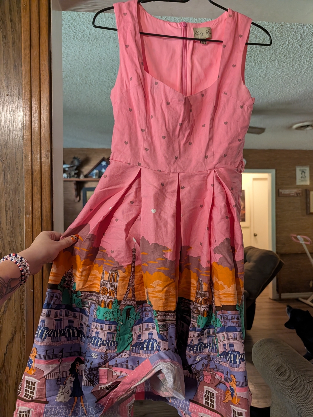Lindy Bop Pink Paris Print Fit-and-Flare Dress - Picture 2 of 4